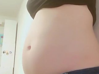 japanese girl stuffing belly