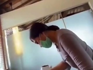 Man cums on his Asian esthetician while she wax him